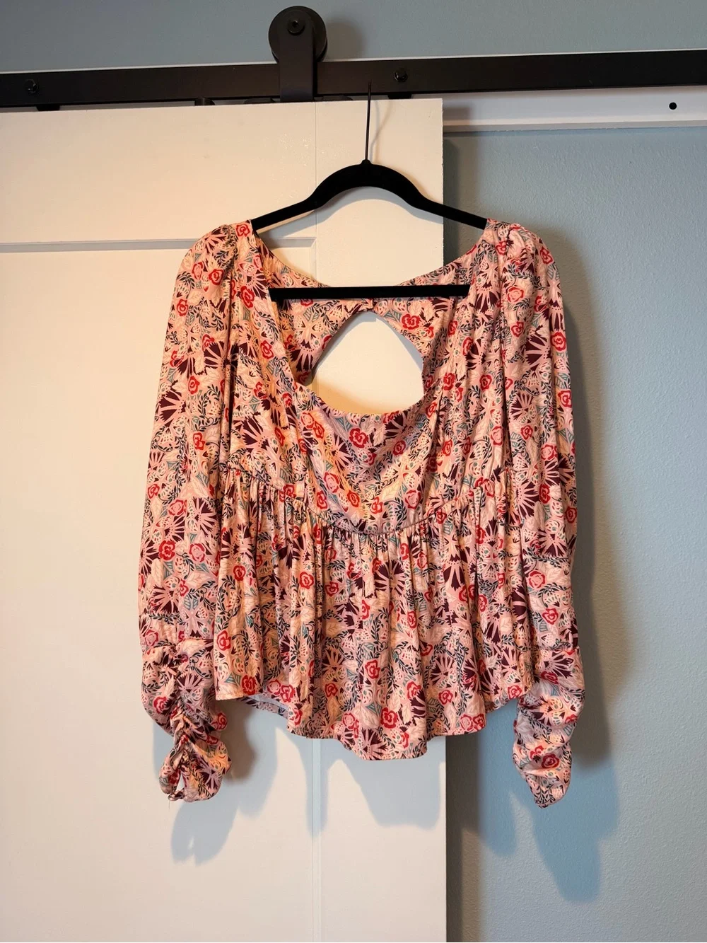 Floral Square-Neck Peplum Blouse - Pink